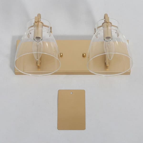 2-Light Vanity Mirror Lights Stick on Gold Brass Vanity Light Metal Bathroom Wall Lighting WL-1140