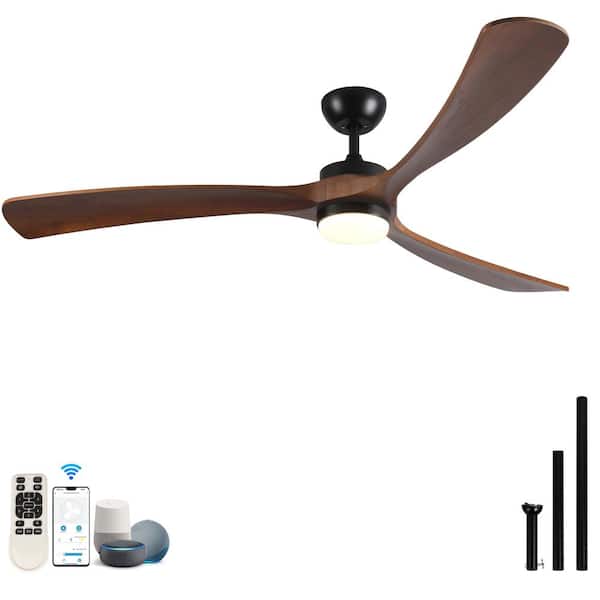 Jushua 72 in.Indoor/Outdoor Brown Wood Ceiling Fan with Lights and Remote Control 3-Wooden Blades Ceiling Fan