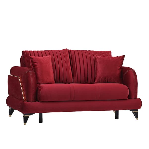 Ottomanson Sapphire Collection Convertible 65 in. Burgundy Microfiber 2-Seater Loveseat with Storage
