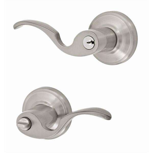 Fusion Solid Brass Brushed Nickel Drop Tail Left-Handed Keyed Entry Lever with Ketme Rose