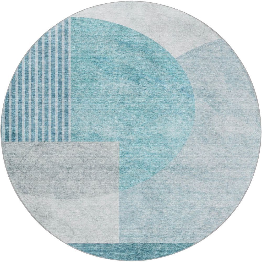Dream Shag Premium Machine Washable Abstract ADS678 Teal 8 ft. x 8 ft. Round Rug price history on PriceWatchPro