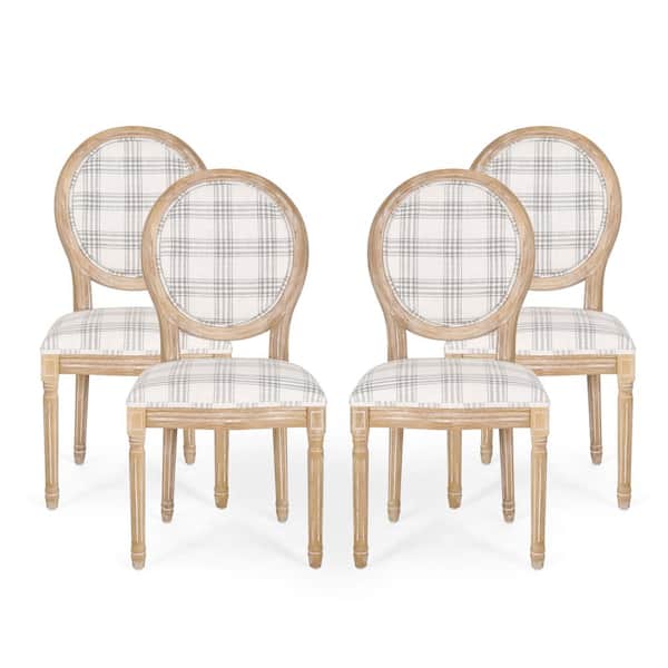 Noble House Karter Gray Plaid and Light Beige Upholstered Dining Chair (Set of 4)