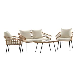 Natural/Cream 4-Piece Wicker/Rattan Patio Conversation Set