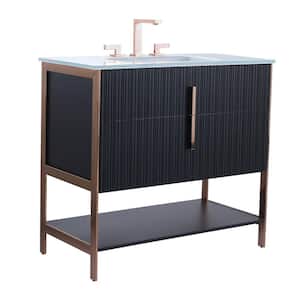 36 in. W x 18 in. D x 33.5 in. H Bath Vanity in Black with Glass Vanity Single SinkTop in White with Gold Hardware