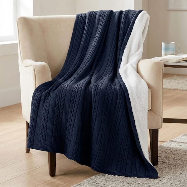 60x80 Cable Knit Throw Blanket, Navy