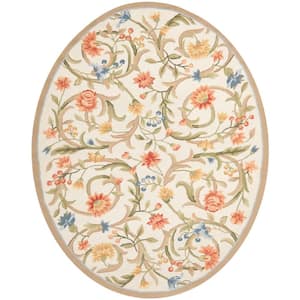 Chelsea Ivory 8 ft. x 10 ft. Oval Floral Border Solid Area Rug