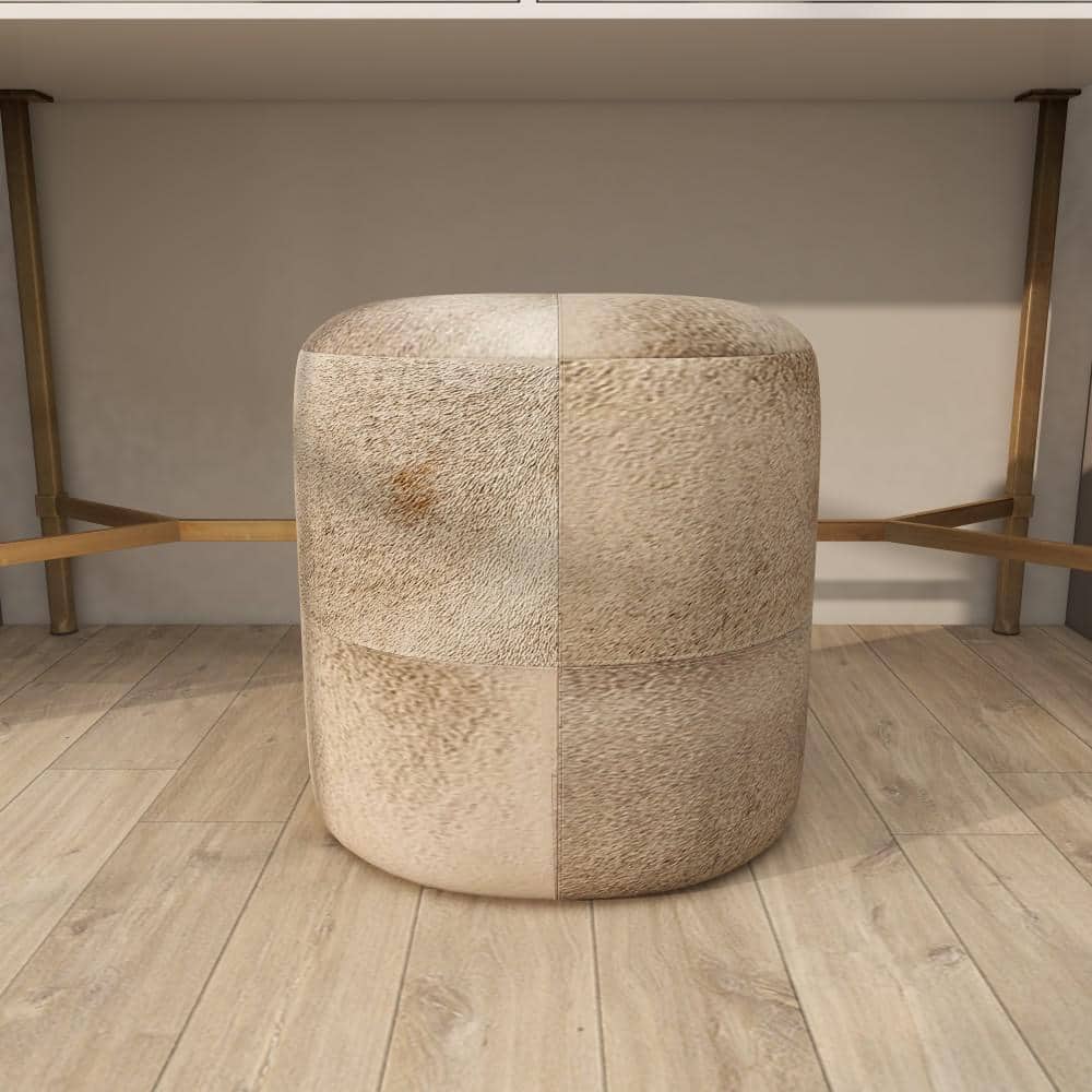 Gray Handmade Cowhide Patchwork Pouf Ottoman 16" x 16" x 16"