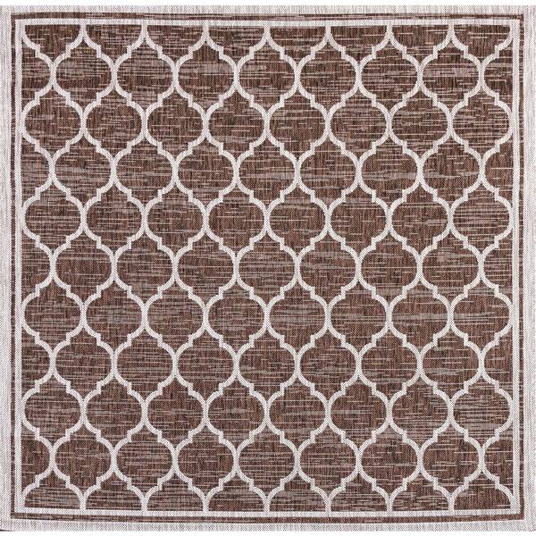 JONATHAN Y Trebol Espresso/Taupe 5 ft. Moroccan Trellis Textured Weave Indoor/Outdoor Square Area Rug
