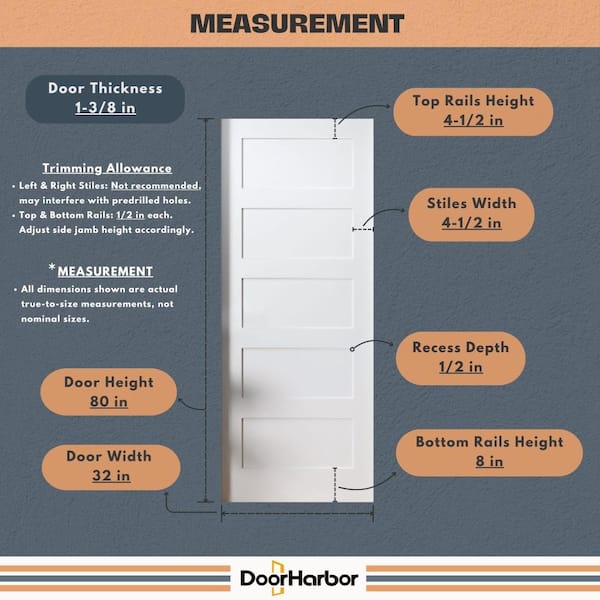 Door Harbor 32 in. x 80 in. Ready-to-Prehung 5-Panel Shaker Solid