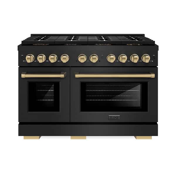 Autograph 48 in. 6.7 cu. ft. Paramount Dual Fuel Range with 8 DuoPro Burners in Black Stainless and Champagne Bronze