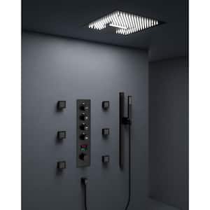 Thermostatic 15-Spray 16 in. Ceiling Mount Square High Pressure LED Shower Head with Valve in Matte Black