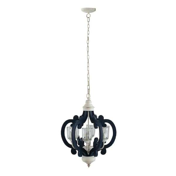 Sunpez 6-Light Blue French Country Farmhouse Wood Chandelier with Adjustable Chain, Bulb Not Included