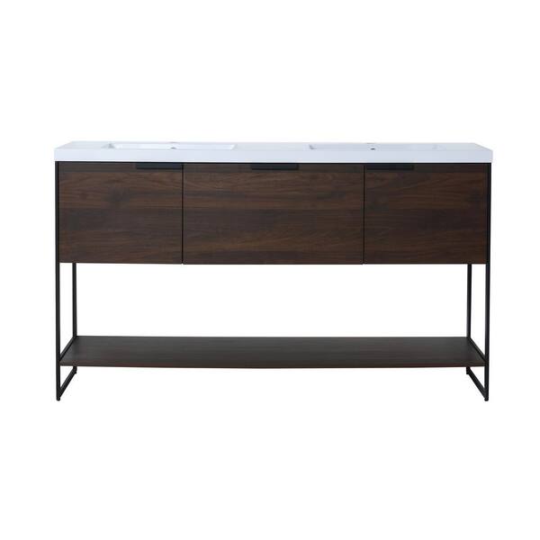 ANTFURN 58.30 in. W x 59.10 in. D x 34.30 in. H Freestanding Bath Vanity in Natural Light Brown with White Ceramic Top