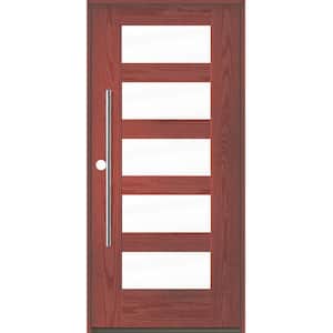 Modern Faux Pivot 36 in. x 80 in. 5 Lite Right-Hand/Inswing Clear Glass Redwood Stain Fiberglass Prehung Front Door
