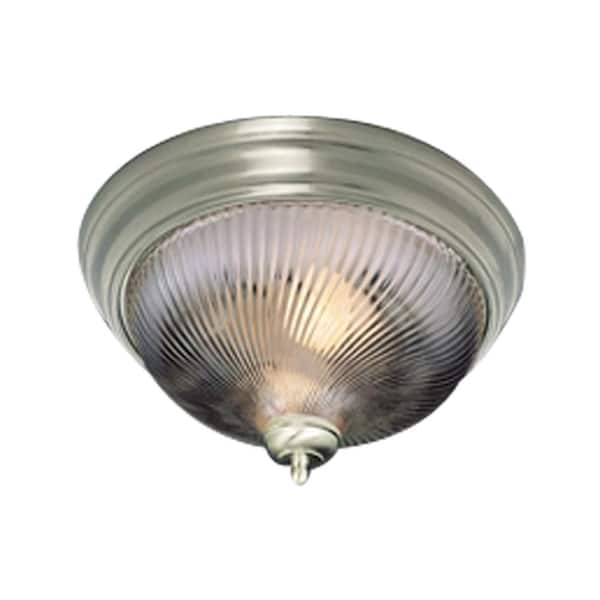 Volume Lighting 11 in. Brushed Nickel Indoor Flush Mount with Clear Swirl Prismatic Glass Bowl