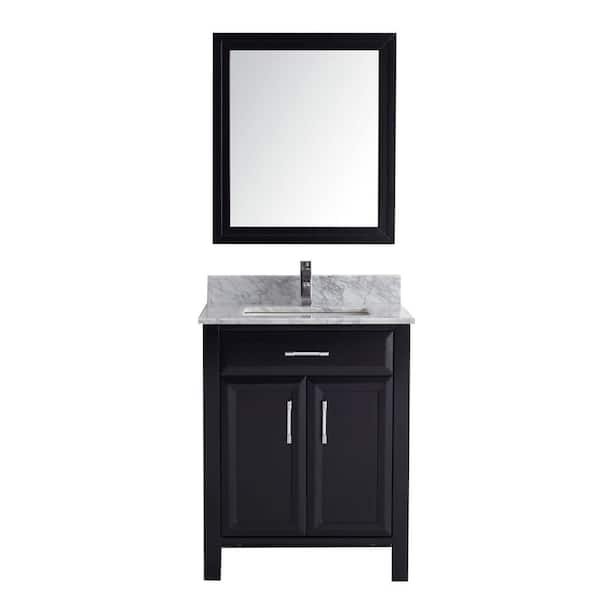 Studio Bathe Calais 28 in. Vanity in Espresso with Marble Vanity Top in Carrara and Mirror