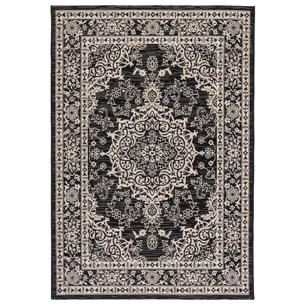 SAFAVIEH Courtyard Black/Ivory 5 ft. x 8 ft. Distressed Border Ornate Indoor/Outdoor Area Rug
