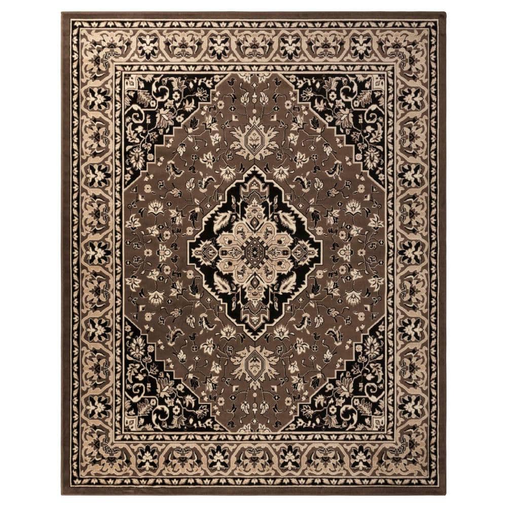 Elegant Brown Floral Medallion 6'x4' Low Pile Area Rug