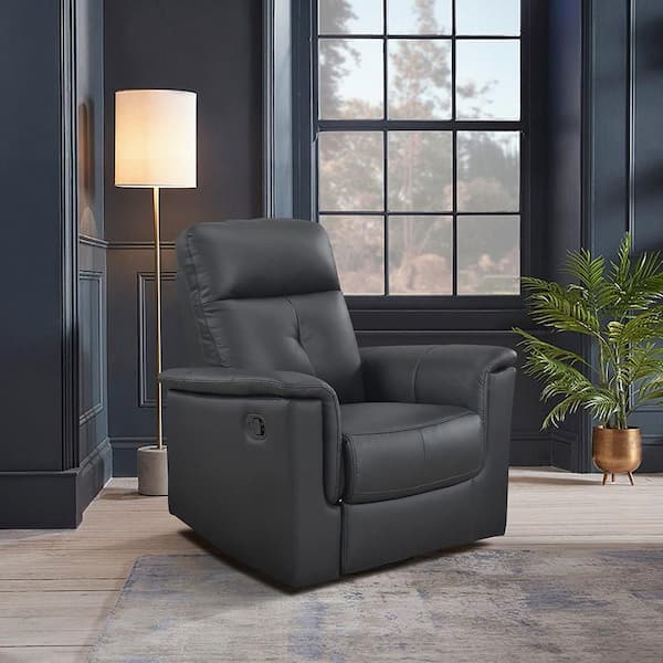 Ouray Black Leather Upholstery Manual Swivel Glider Recliner
