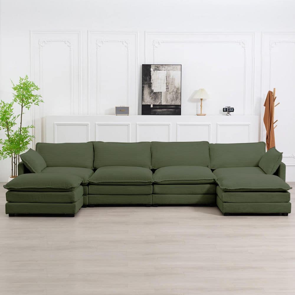 JEAREY 147 in. W 6-Piece Modern Corduroy Fabric Sectional Sofa