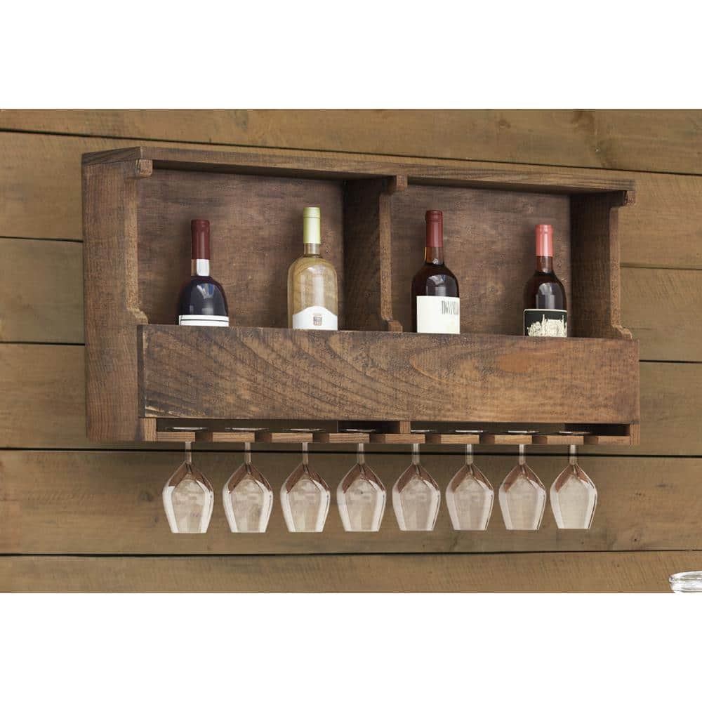 Modesto Rustic Reclaimed Wood Wall Wine Rack with Metal Strap