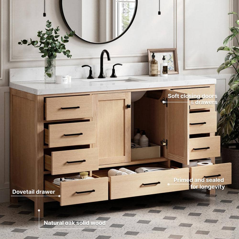 Cambridge 60.25'' Oak Single Sink Vanity with Quartz Top