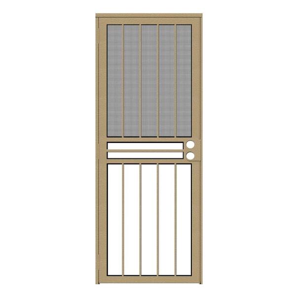 Unique Home Designs 30 in. x 80 in. Paladin Tan Recessed Mount All Season Security Door with Insect Screen and Glass Inserts
