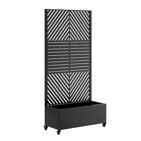 Black Metal Raised Garden Bed with 4 Wheels and Trellis & Privacy Screen (35.43 in. L x 15.74 in. W x 14.17 in. H)