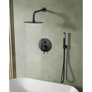 3-Spray Patterns Round 10 in. Wall Mount Dual Shower Heads System with Handheld in Matte Black (Valve Included)