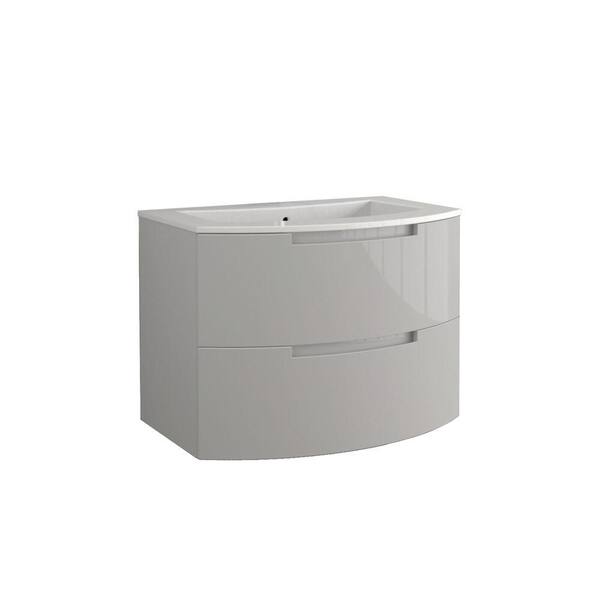 LaToscana Oasi 29 in. Vanity in Glossy Grey with Tekorlux Vanity Top in White with White Basin