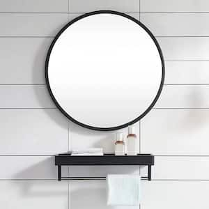 28 in. W x 28 in. H Round Aluminum Framed Wall Bathroom Vanity Mirror in Black