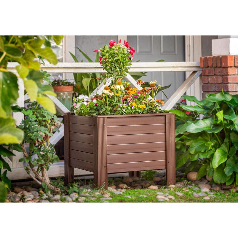 Walnut ECOFLEX Square Outdoor Planter 24" Durable Composite