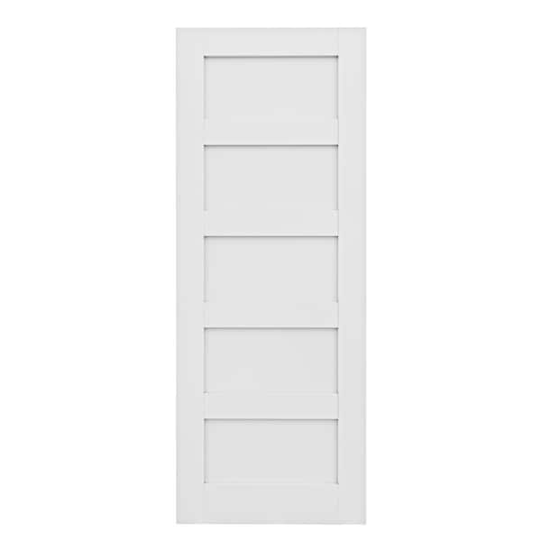 32 in. x 96 in. 5-Lite Paneled Blank Solid Core Composite Manufacture Wood White Primed Interior Door Slab