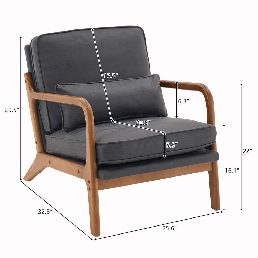 Dark Grey Velvet Arm Chair with Wood Frame