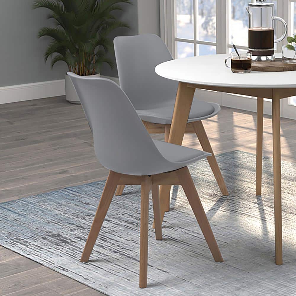 Transitional Gray Faux Leather Upholstered Side Chair with Oak Legs