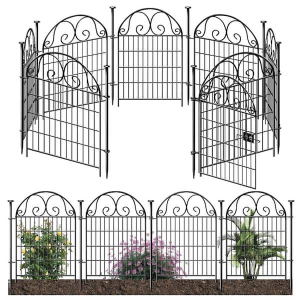 Justincity 40 in. Black Metal Garden Fence with Gate - 12 Panels (27 in. L), 26.2 ft. Total, Reusable Outdoor Defense