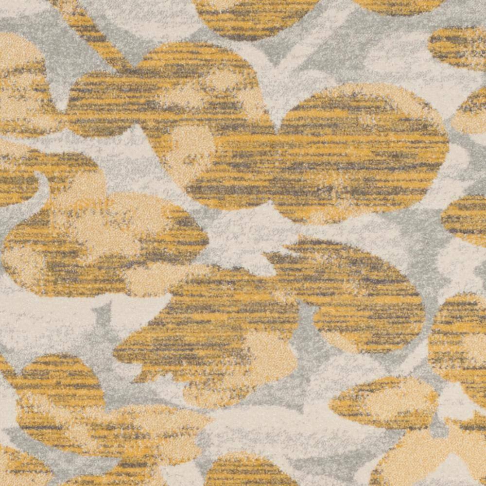 Grey and Gold Floral 9' x 12' Synthetic Area Rug