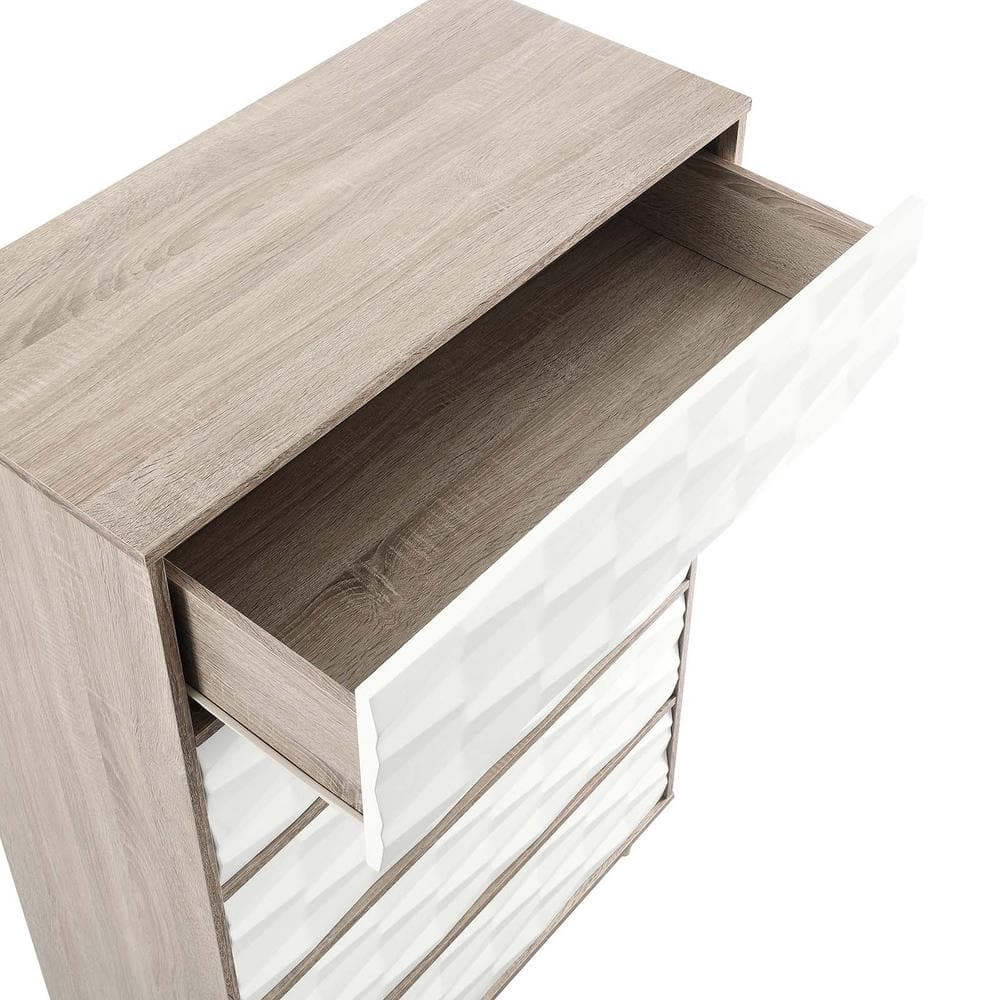 Walnut 5-Drawer Chest with Grooved Wave Design