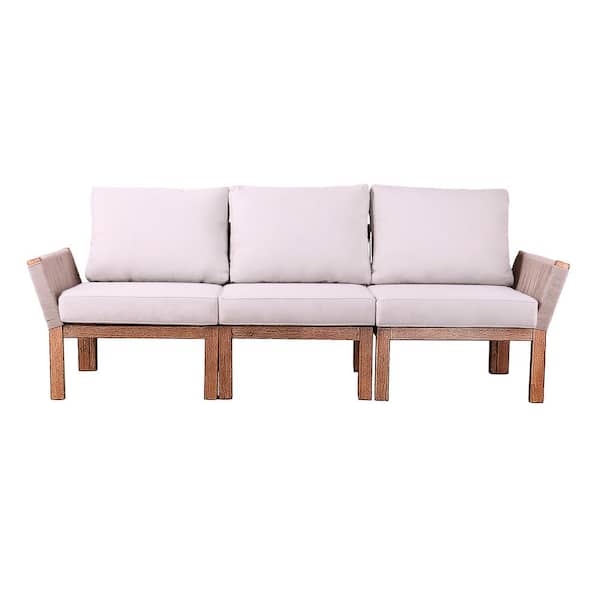 Southern Enterprises Beringer Oiled Acacia Wood Outdoor Sofa with Natural Cushions