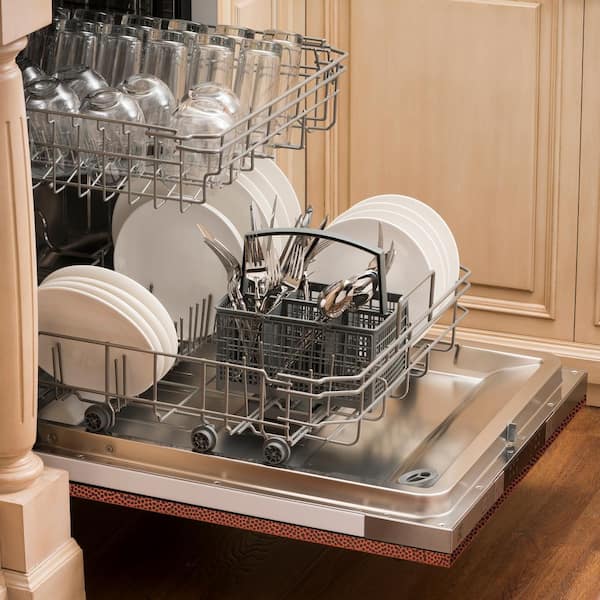 24 in. Top Control 6-Cycle Compact Dishwasher with 2 Racks in Hand Hammered Copper & Traditional Handle