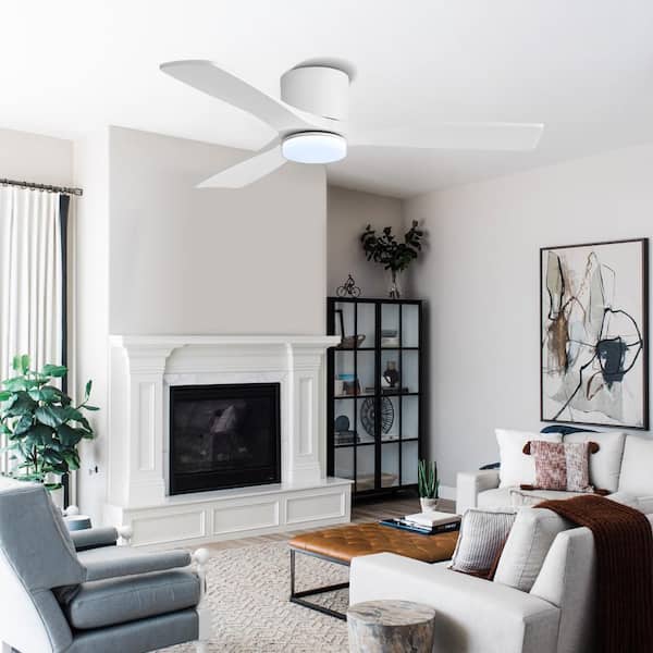 48 in. 3 Blades DC Motor Indoor Flush Mount Ceiling Fan with Light Kit And Remote White