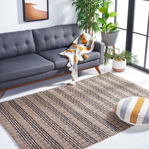 Natural Fiber Black/Beige 5 ft. x 8 ft. Striped Woven Area Rug