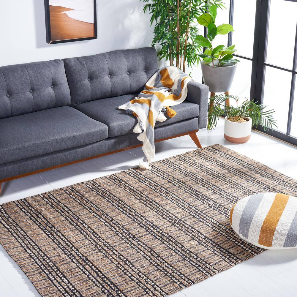 Black and Natural Flat Woven Cotton Area Rug, 9' x 12'