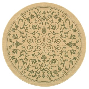 Courtyard Natural/Olive 7 ft. x 7 ft. Round Border Indoor/Outdoor Patio  Area Rug