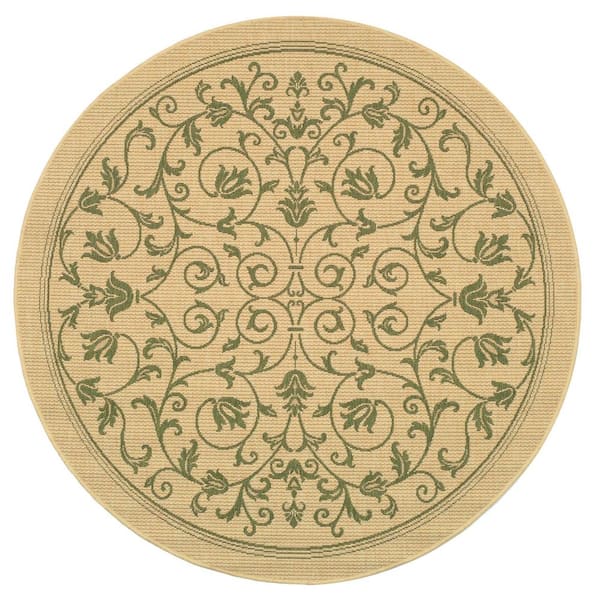 SAFAVIEH Courtyard Natural/Olive 7 ft. x 7 ft. Round Border Indoor/Outdoor Patio  Area Rug