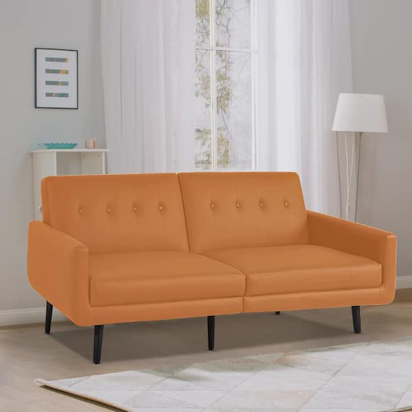 MAYKOOSH 78 in. W Caramel Faux Leather Twin Futon