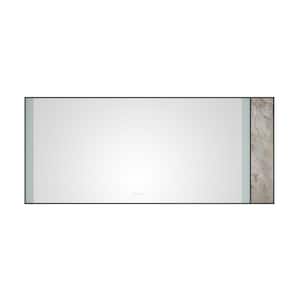 84 in. W x 36 in. H Large Rectangular Stainless Steel Framed Stone Dimmable Wall Bathroom Vanity Mirror in Black Frame