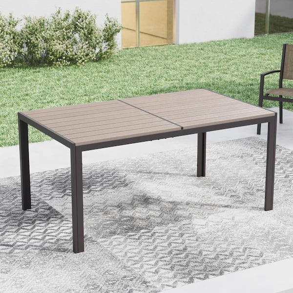 Sonkuki Rectangle Metal Outdoor Patio Dining Table with Durable HIPS Tabletop