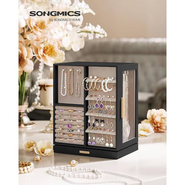 SONGMICS Jewelry Box with Glass Lid, 6-Layer Jewelry Organizer, 5
