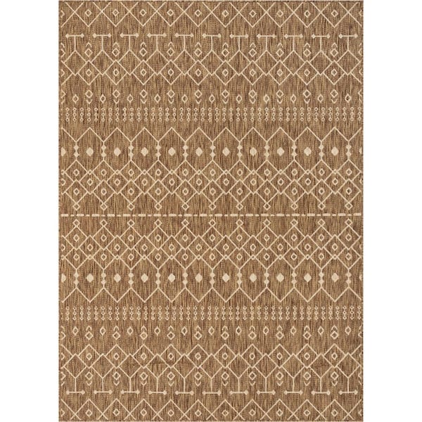 Medusa Nord Brown 6 ft. 7 in. x 9 ft. 3 in. Moroccan Tribal Indoor Outdoor Distressed Flat Weave Area Rug